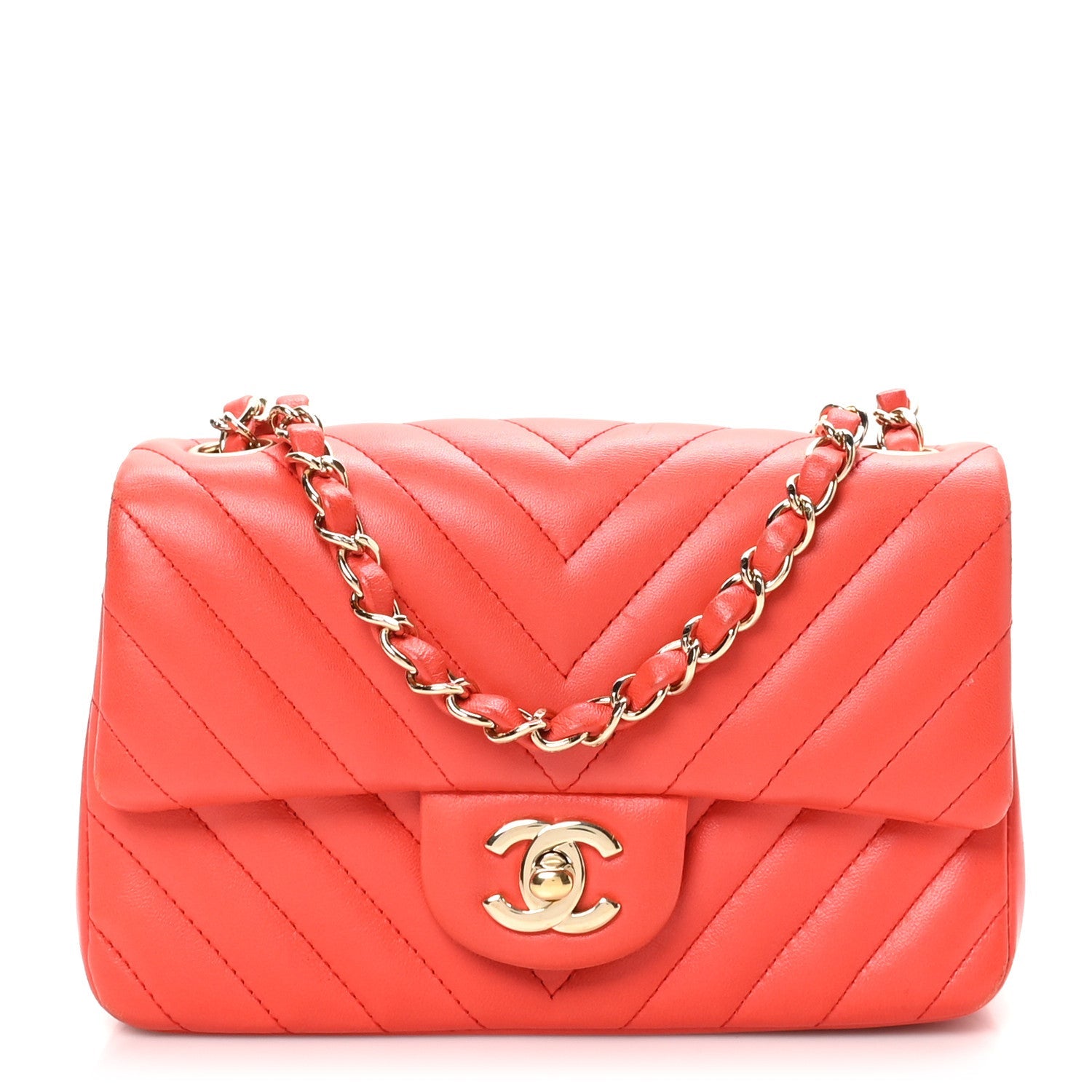 Chanel Lambskin Chevron Quilted Mini Rectangular Flap Red