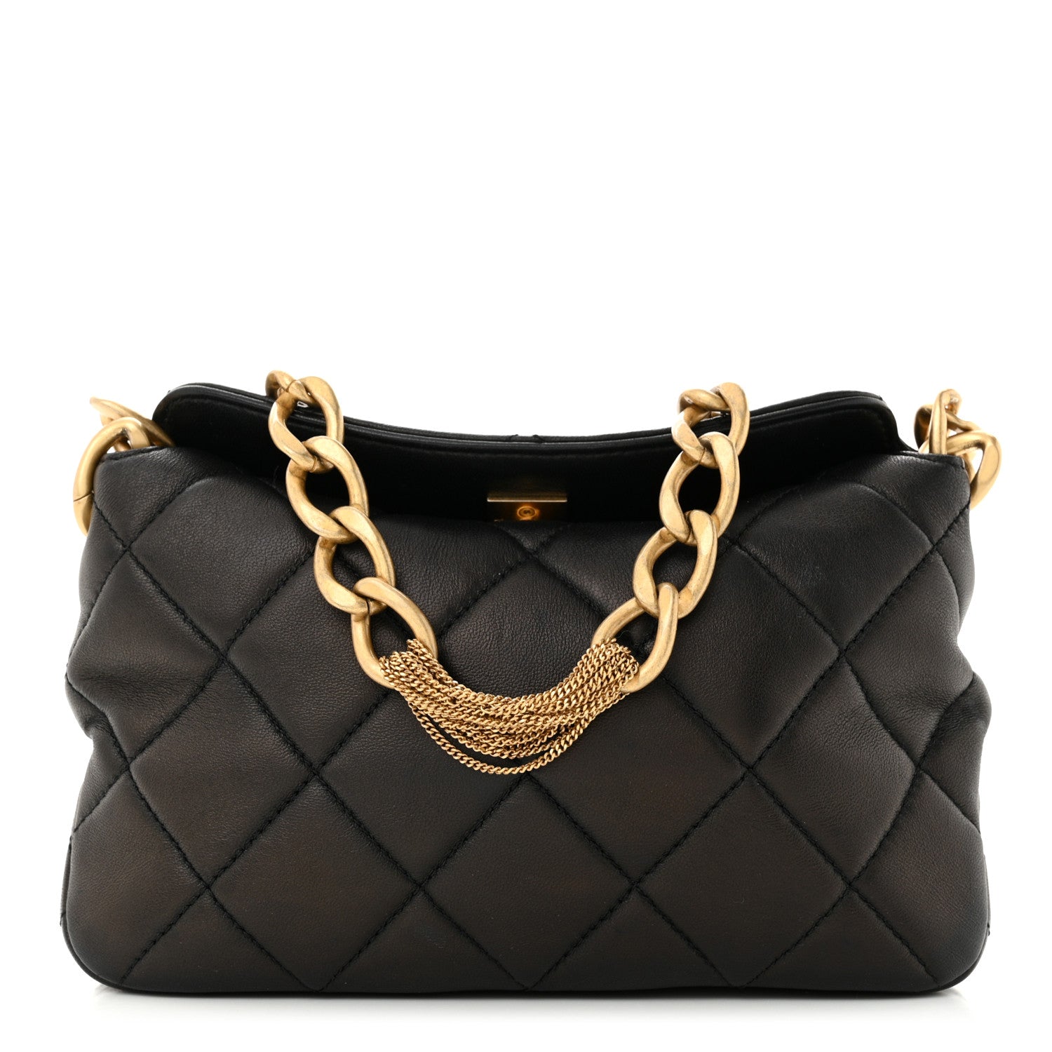 Chanel Lambskin Quilted Small CC Chain Hobo Black