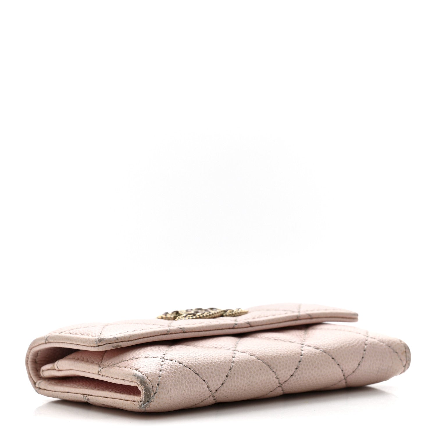 Caviar Quilted Crystal CC Flap Card Holder Pink