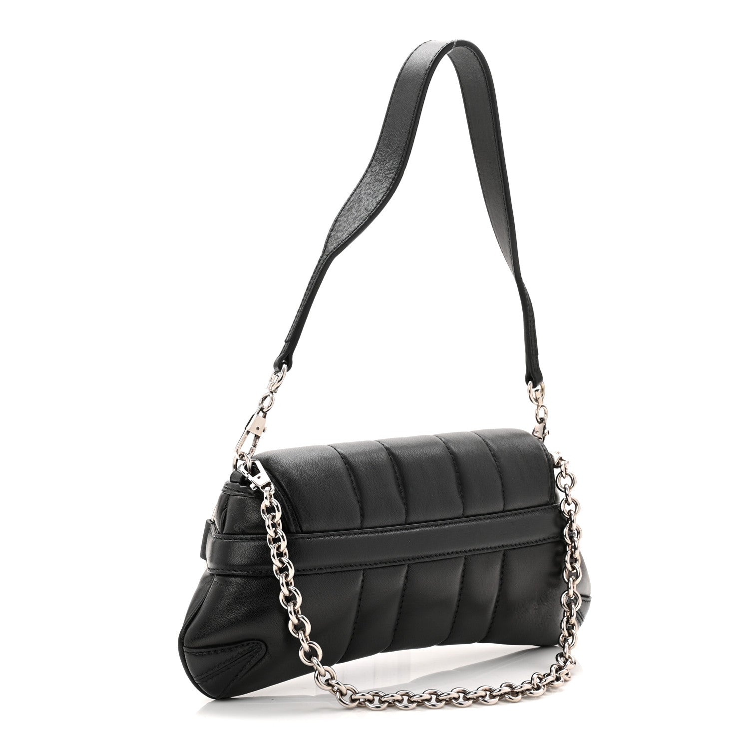 Gucci Nappa Vertical Matelasse Small Maxi Horsebit Chain Shoulder Bag Black