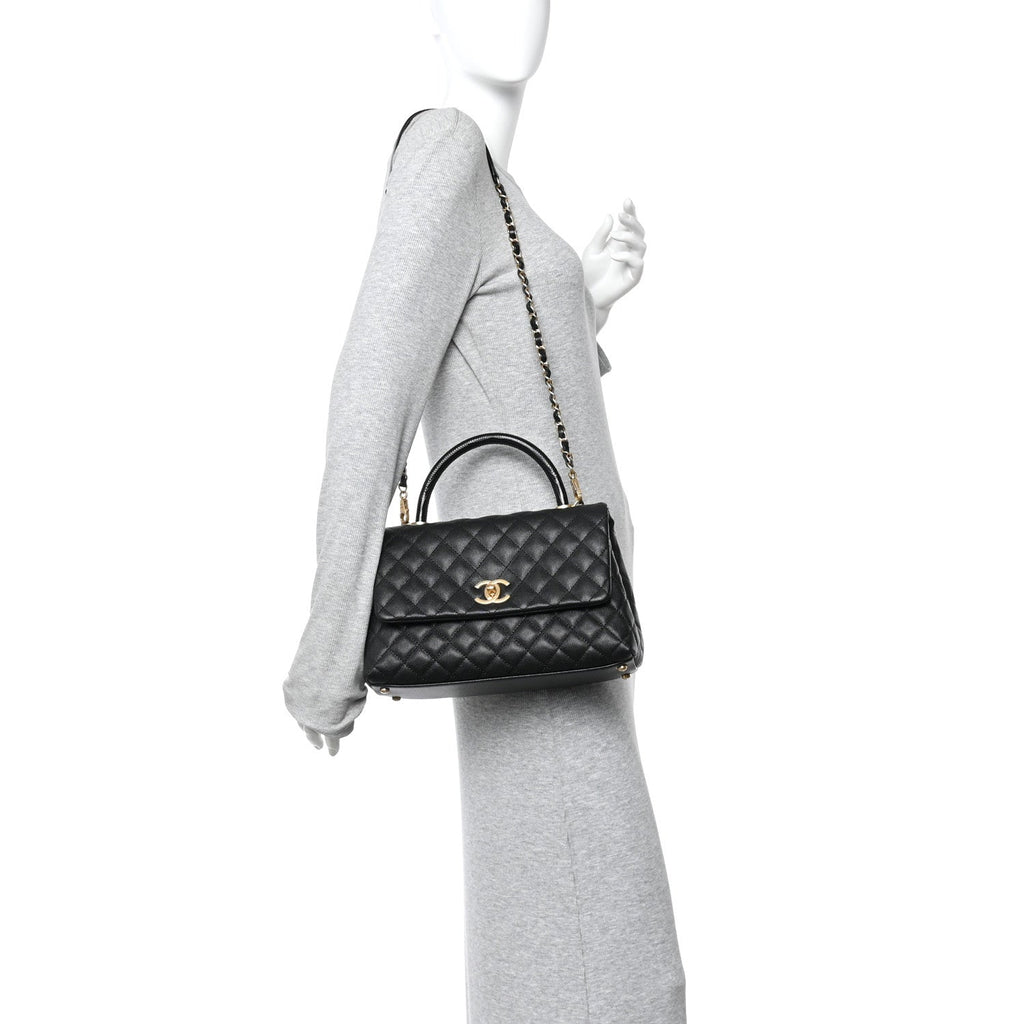 Chanel Caviar Lizard Embossed Quilted Small Coco Handle Flap Black
