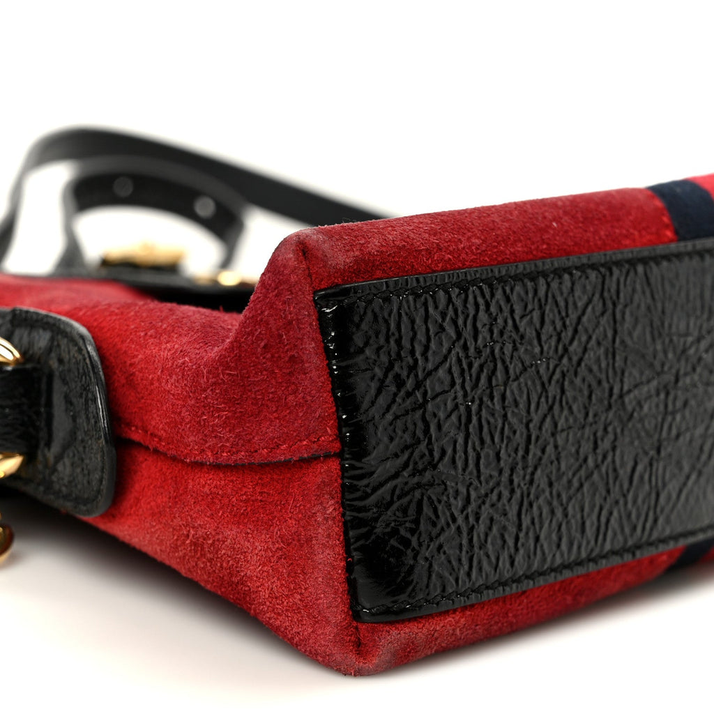 Gucci Suede Patent Web GG Small Ophidia Dome Shoulder Bag Hibiscus Red