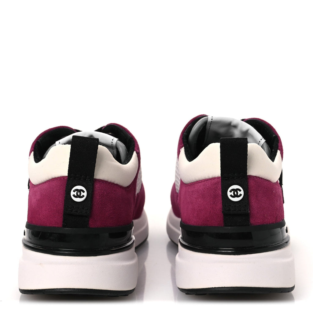 Mesh Suede Calfskin Womens CC Sneakers 36 White Dark Pink Grey