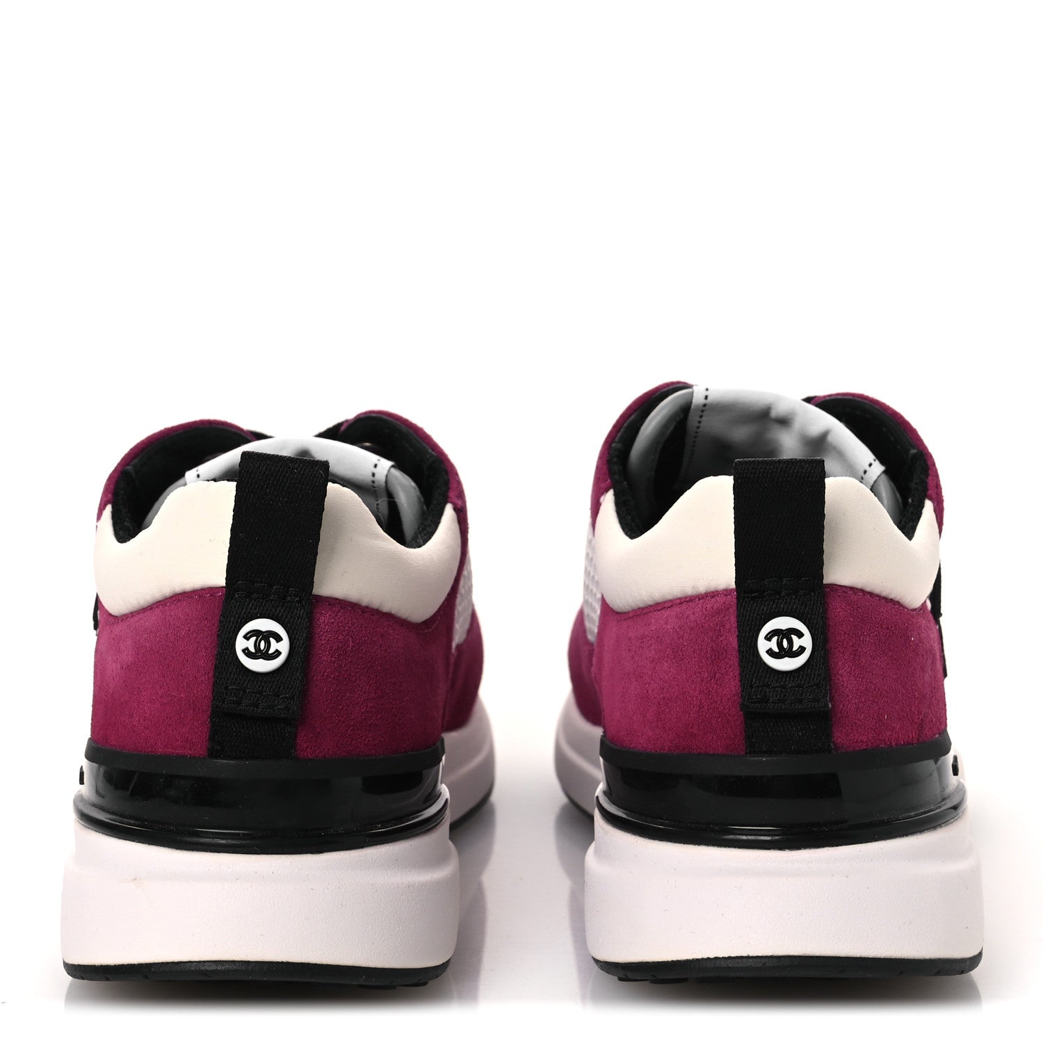 Mesh Suede Calfskin Womens CC Sneakers 36 White Dark Pink Grey