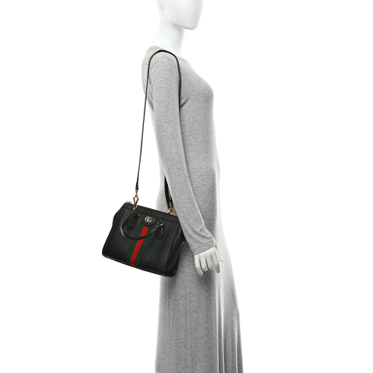 Gucci Textured Calfskin Web Small Ophidia Tote Bag Black