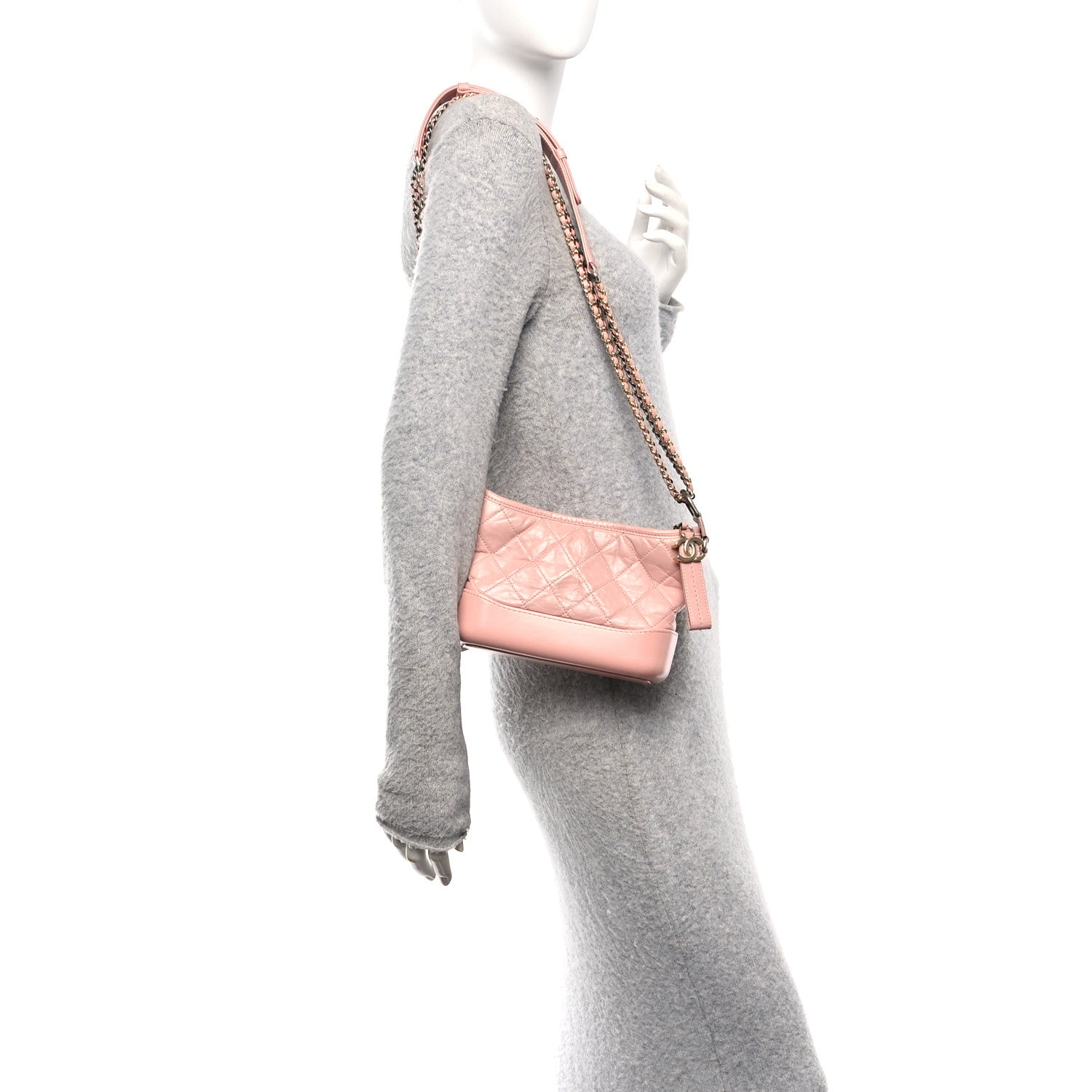Chanel Aged Calfskin Quilted Small Gabrielle Hobo Pink