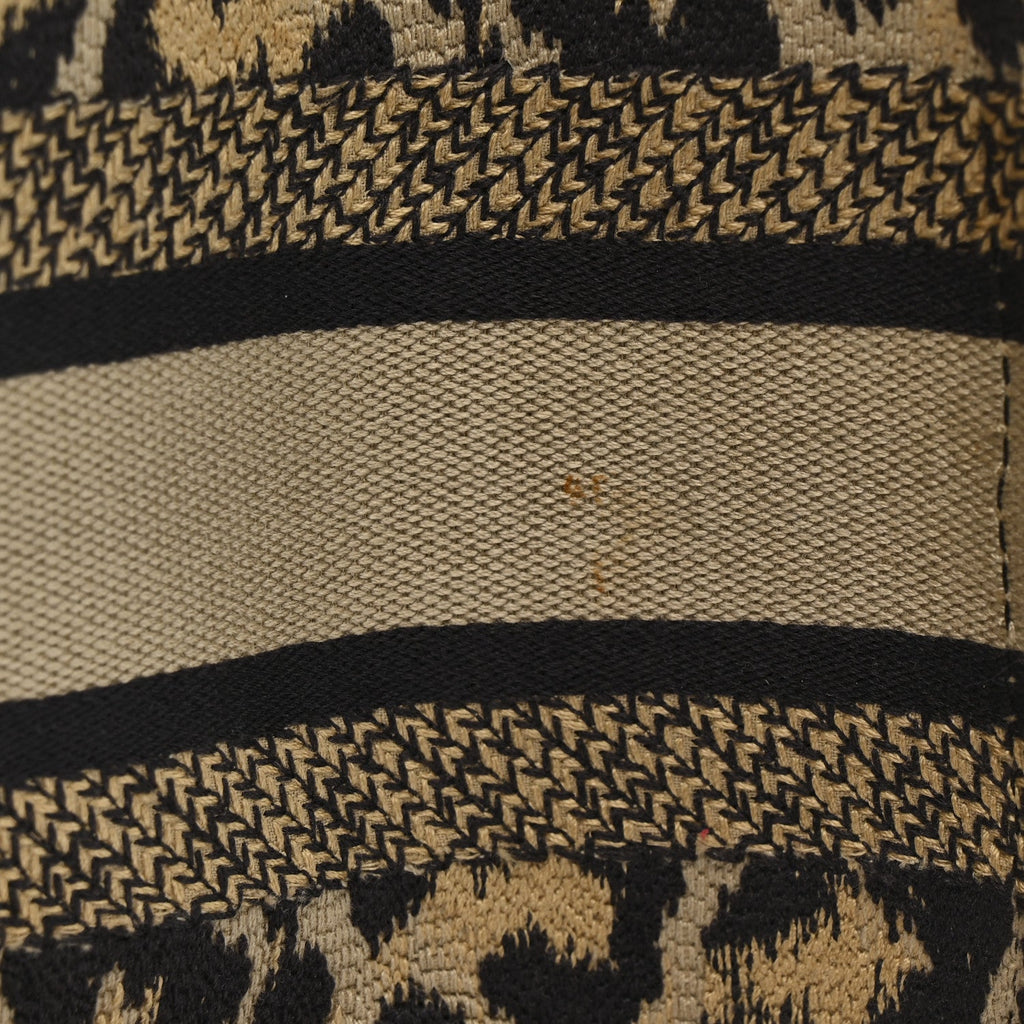 Christian Dior Canvas Mizza Embroidered Small Leopard Book Tote Beige