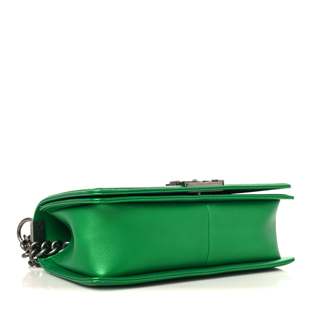 Chanel Metallic Calfskin Quilted Medium Boy Flap Green