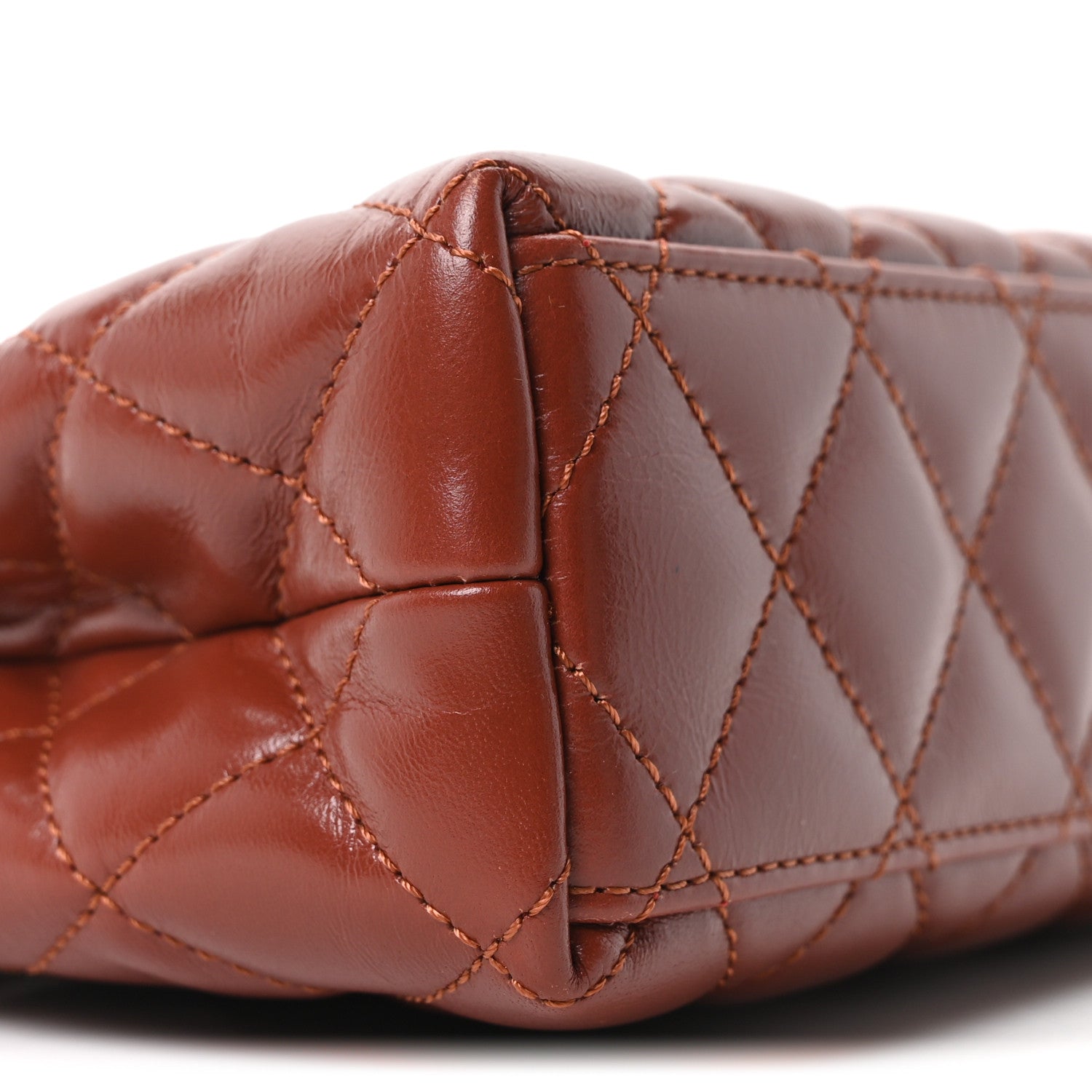 Chanel Shiny Aged Calfskin Quilted Nano Kelly Shopper Brown