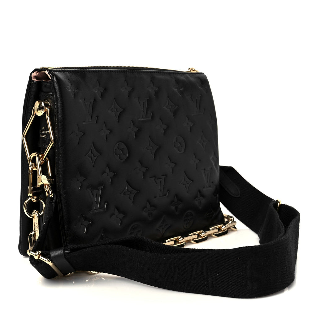 Louis Vuitton Lambskin Embossed Monogram Coussin PM Black