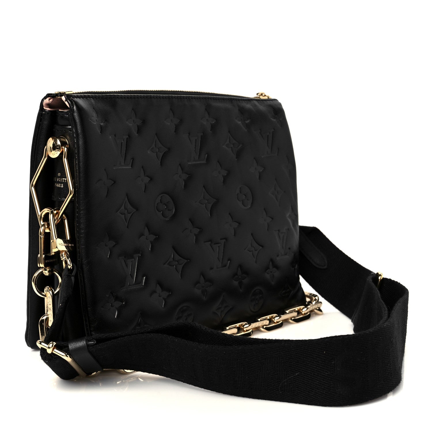 Louis Vuitton Lambskin Embossed Monogram Coussin PM Black