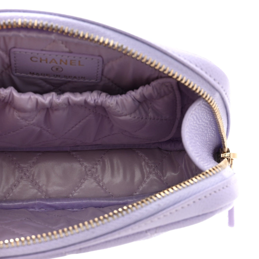 Caviar Quilted Small Curvy Pouch Cosmetic Case Light Purple