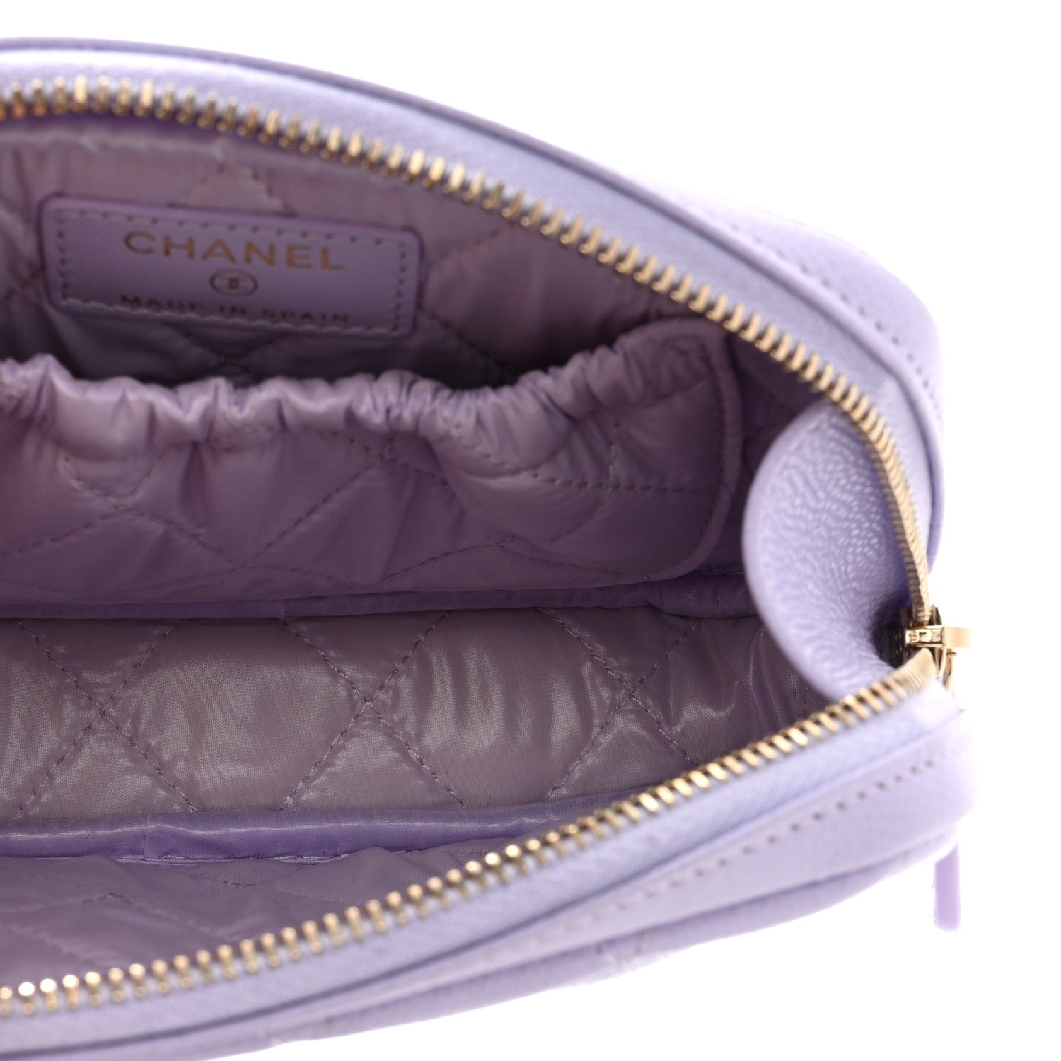 Caviar Quilted Small Curvy Pouch Cosmetic Case Light Purple