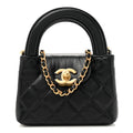 Chanel Shiny Aged Calfskin Quilted Mini Nano Kelly Shopper Black