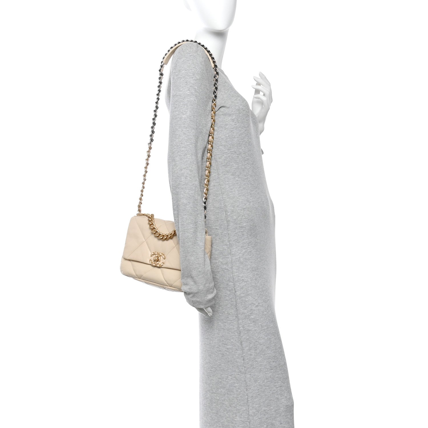 Chanel Lambskin Quilted Medium Chanel 19 Flap Beige