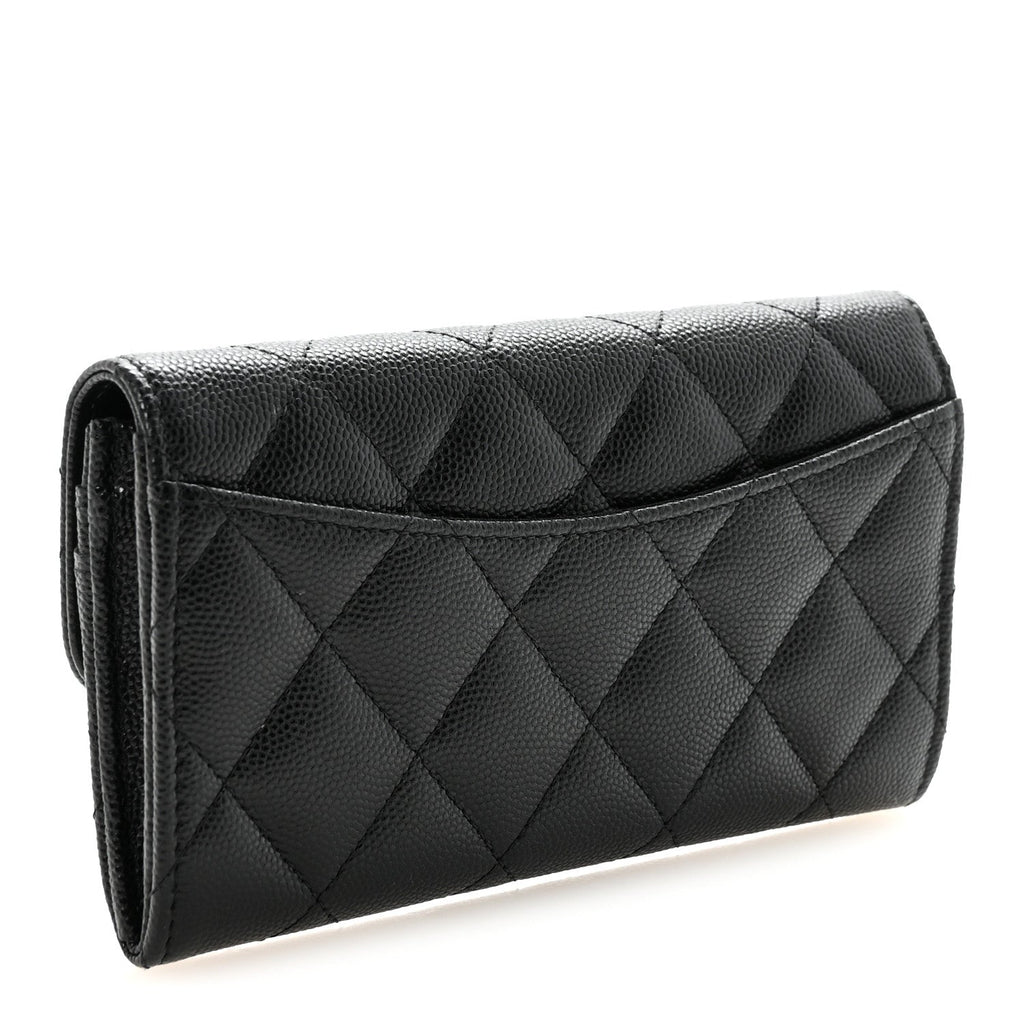 Caviar Quilted Medium Gusset Flap Wallet Black