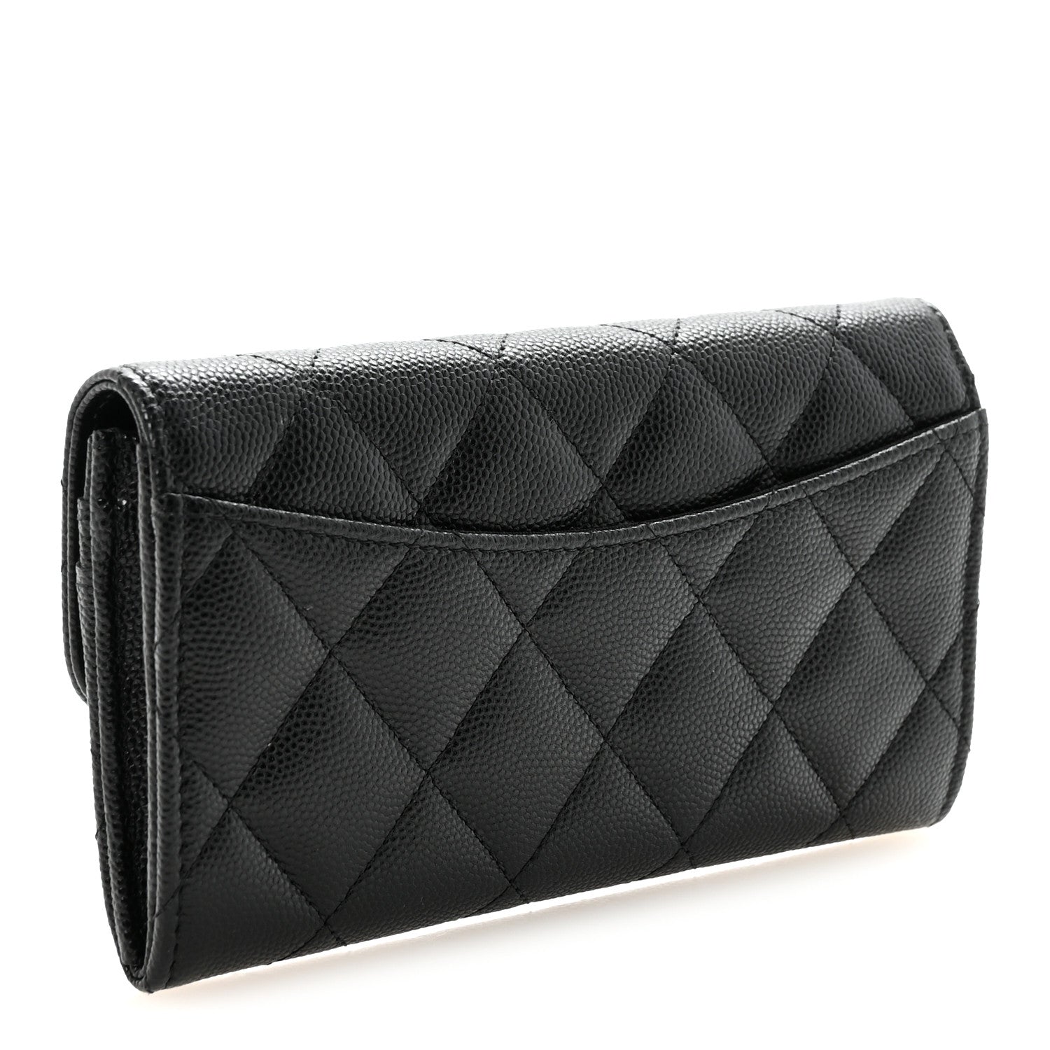 Caviar Quilted Medium Gusset Flap Wallet Black