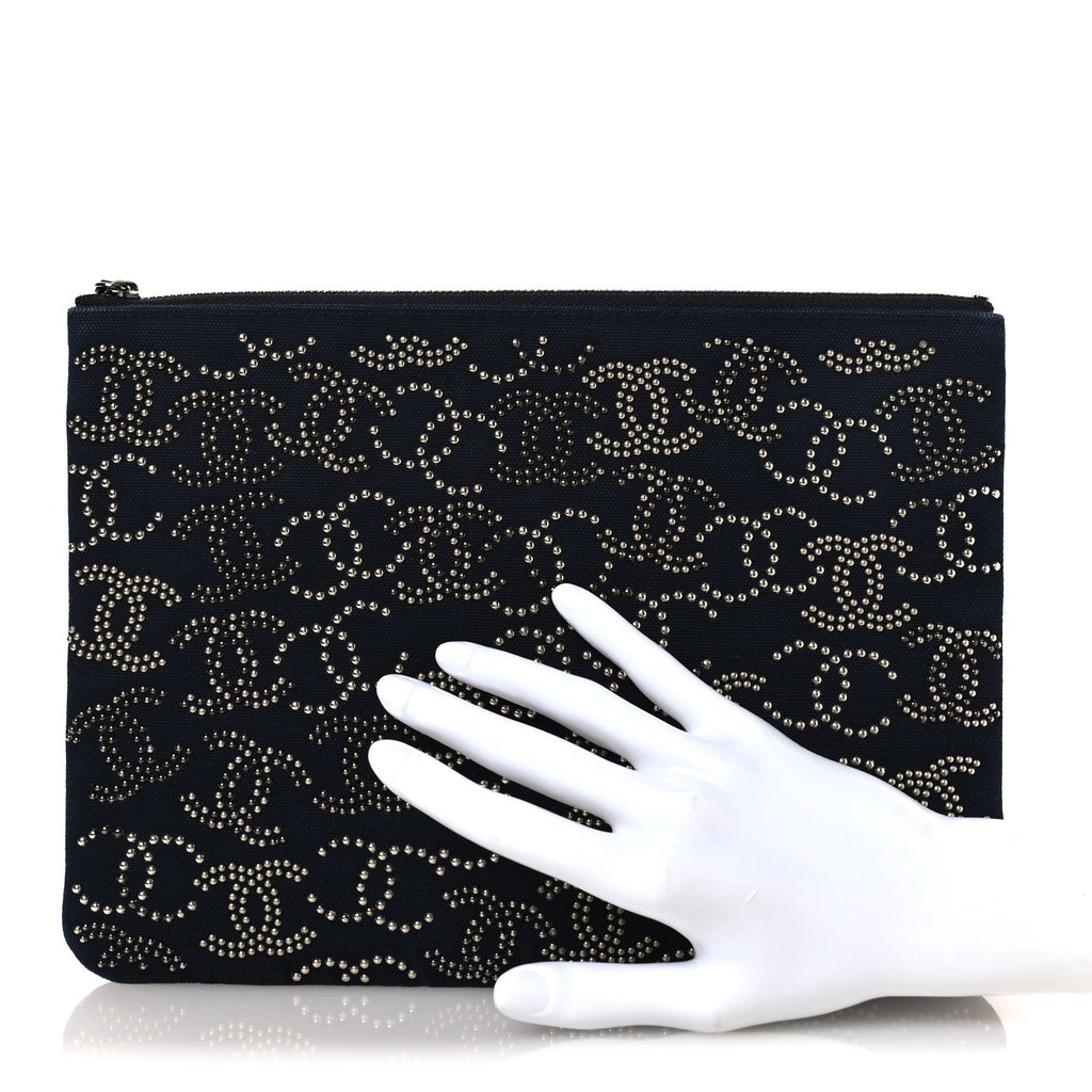 Canvas Studded CC Medium Cosmetic Pouch Navy