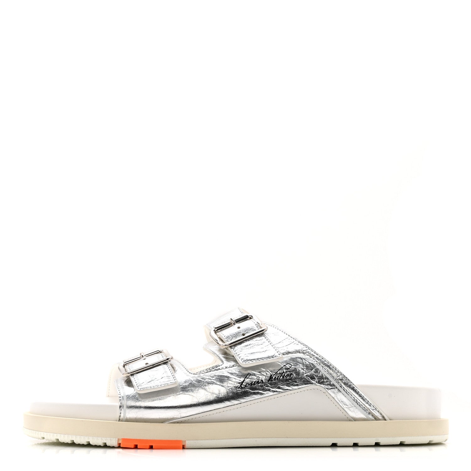 Louis Vuitton Metallic Mix Materials Mens LV Script Trainer Mules 12 Silver Multicolor