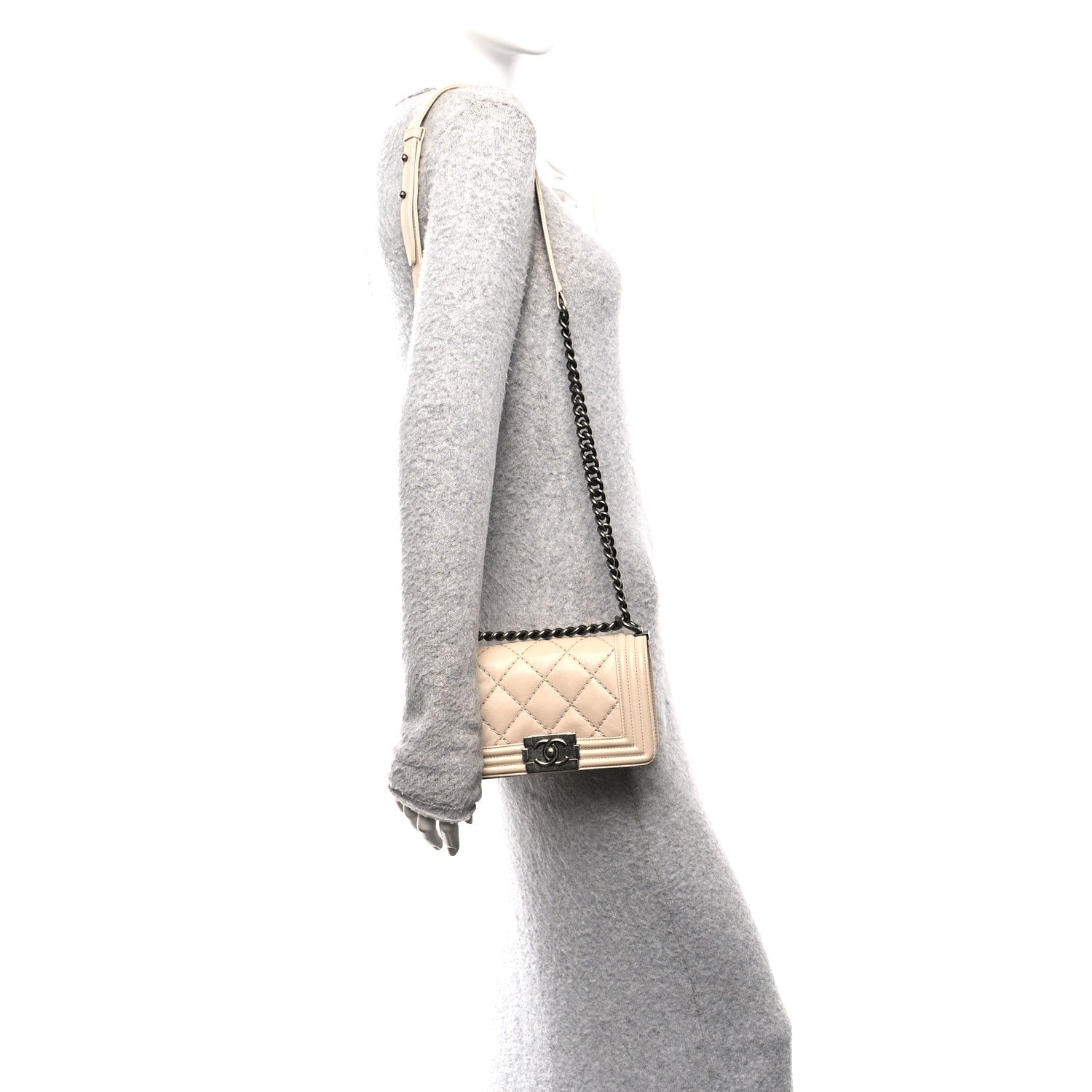 Chanel Calfskin Double Stitch Small Boy Flap Beige