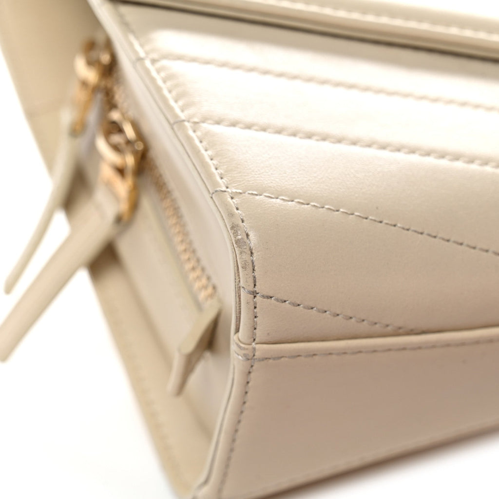 Chanel Calfskin Chevron Quilted Large Medal Flap Light Beige