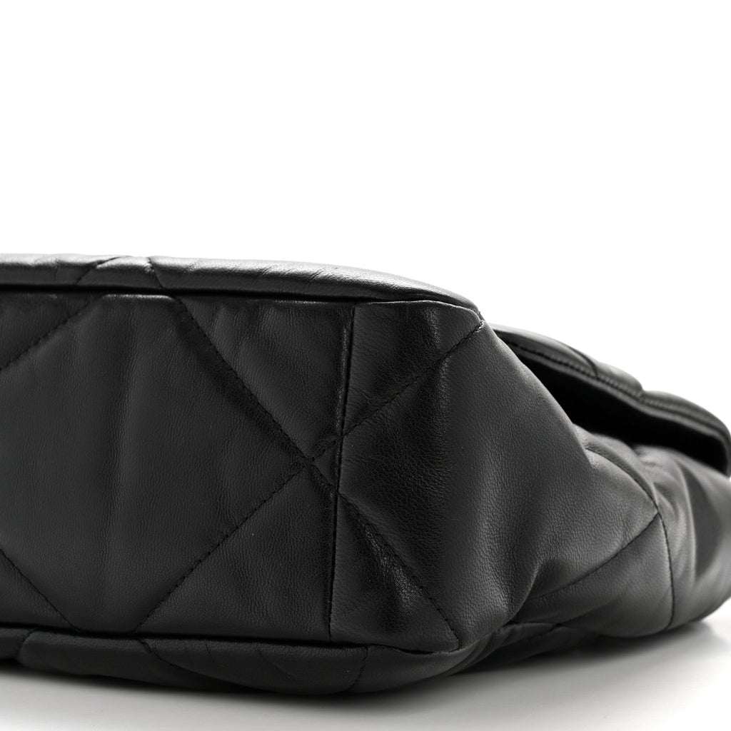 Chanel Shiny Goatskin Quilted Large Chanel 19 Flap Black
