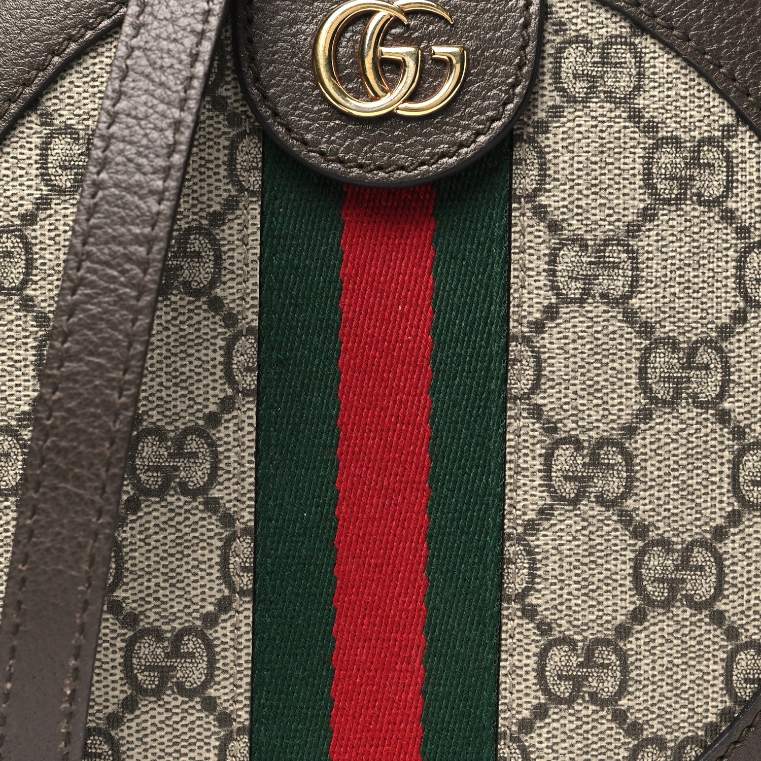 Gucci GG Supreme Monogram Web Mini Ophidia Round Shoulder Bag Brown
