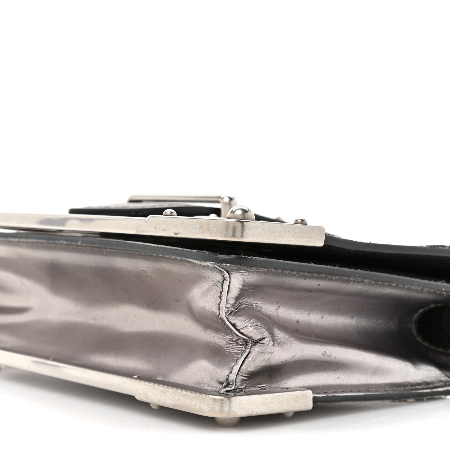 Prada Metallic Vitello Saffiano Cahier Bag Silver Black