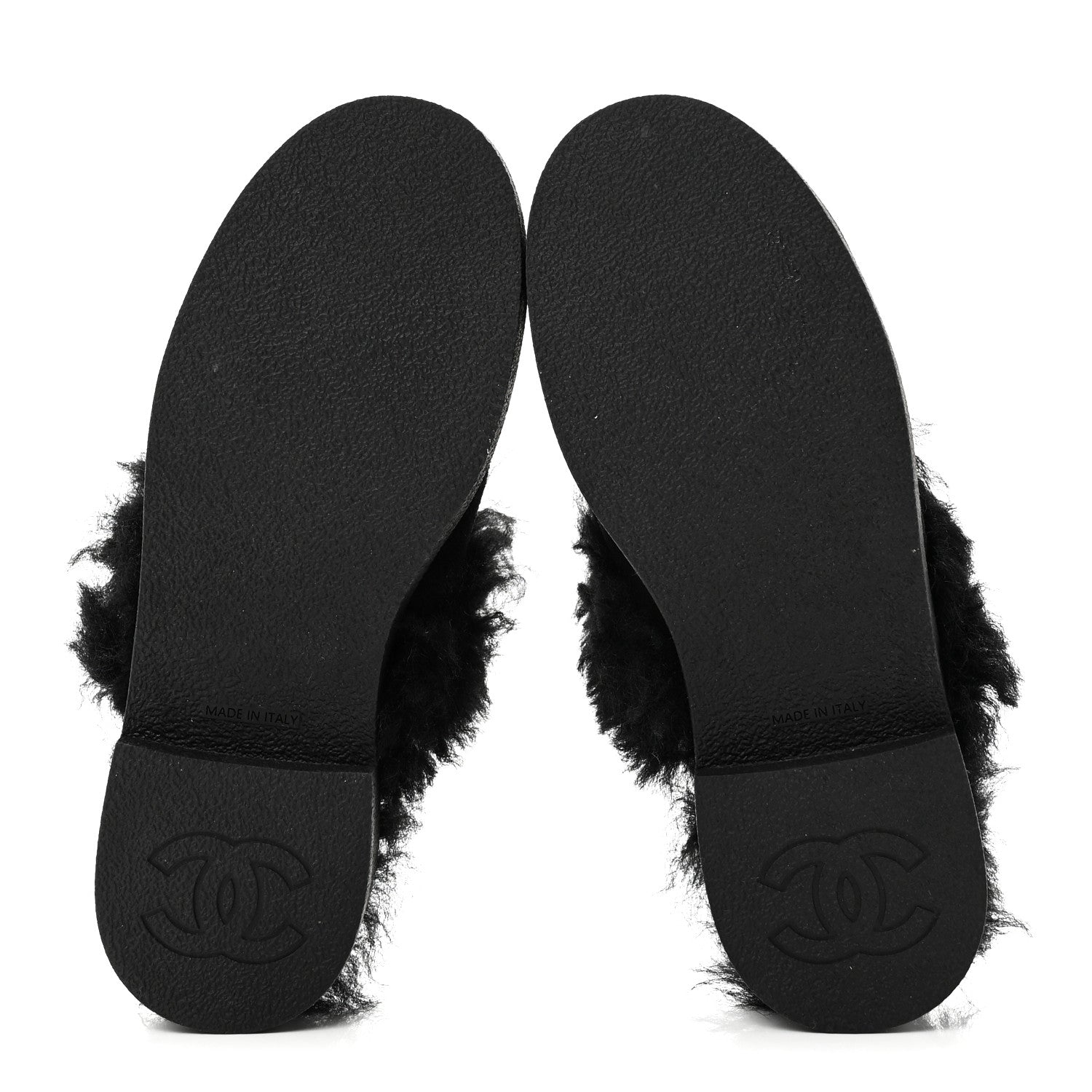 Chanel Suede Shearling CC Cap Toe Mules 36 Black