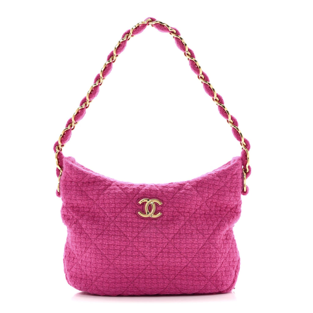 Chanel Cashmere Tweed Quilted CC Links Hobo Fuchsia