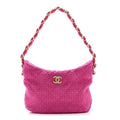 Chanel Cashmere Tweed Quilted CC Links Hobo Fuchsia