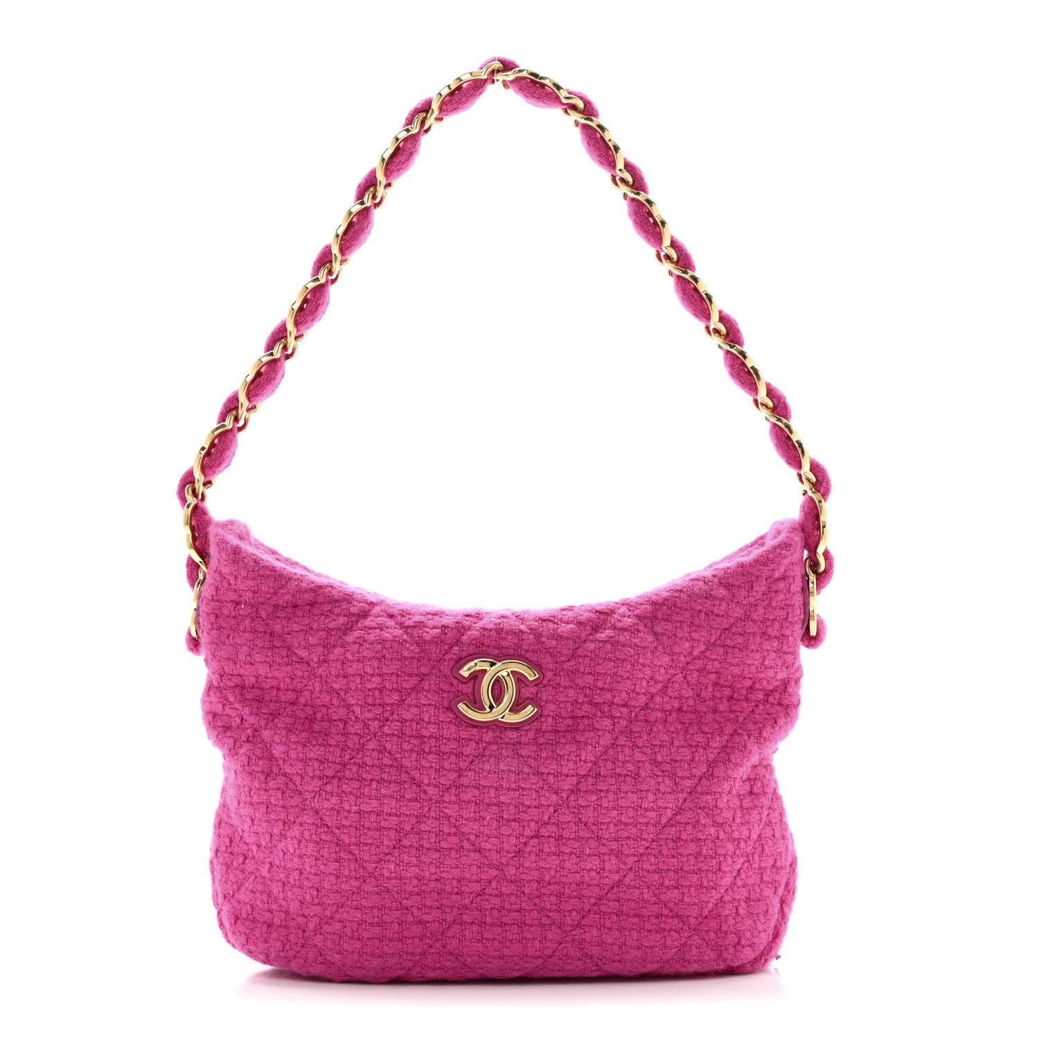Chanel Cashmere Tweed Quilted CC Links Hobo Fuchsia