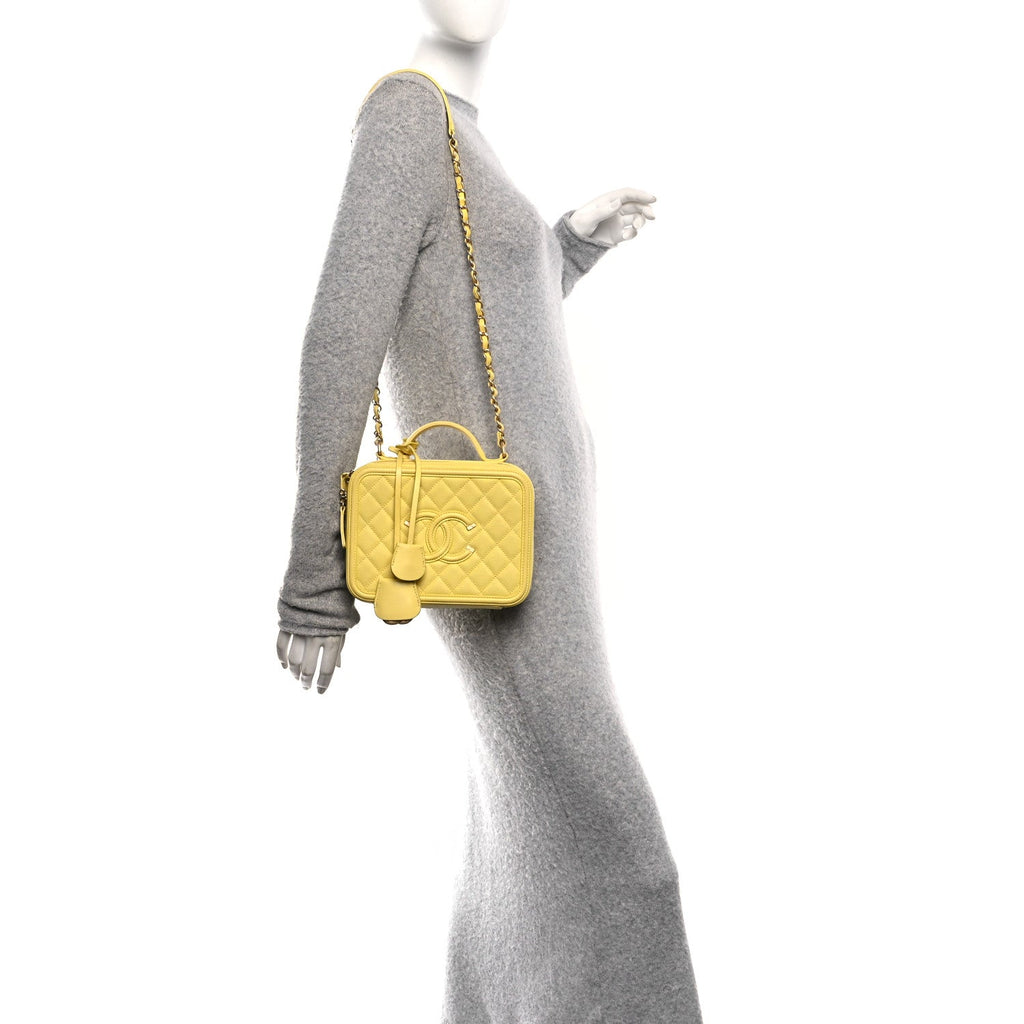 Chanel Caviar Quilted Medium CC Filigree Vanity Case Yellow