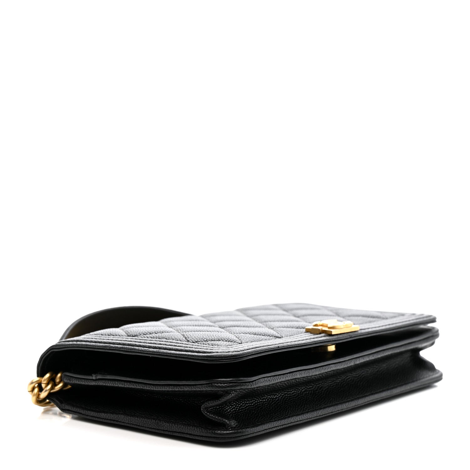 Chanel Caviar Quilted Boy Wallet On Chain WOC Black