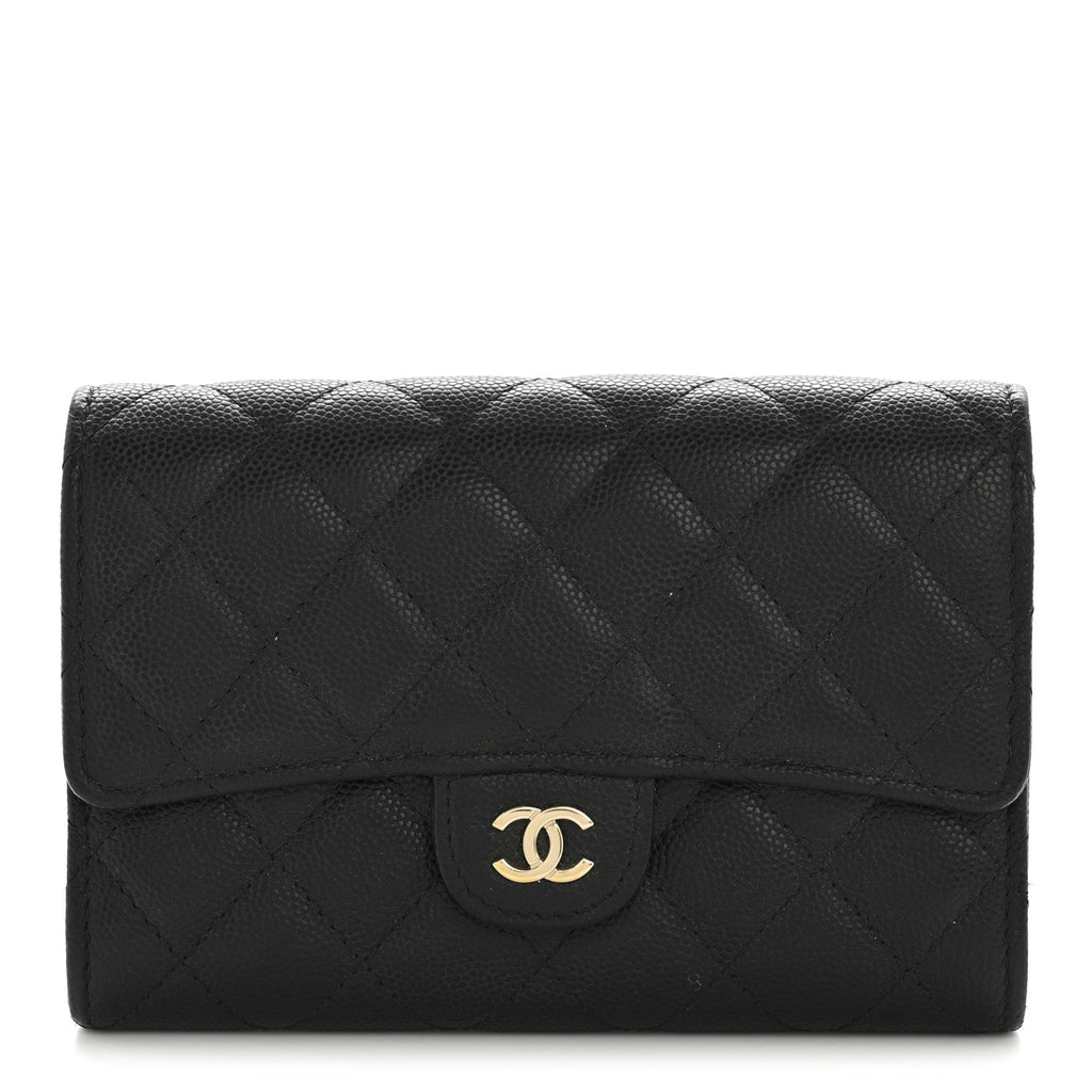 Caviar Quilted Medium Flap Wallet Black