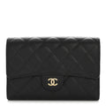 Caviar Quilted Medium Flap Wallet Black