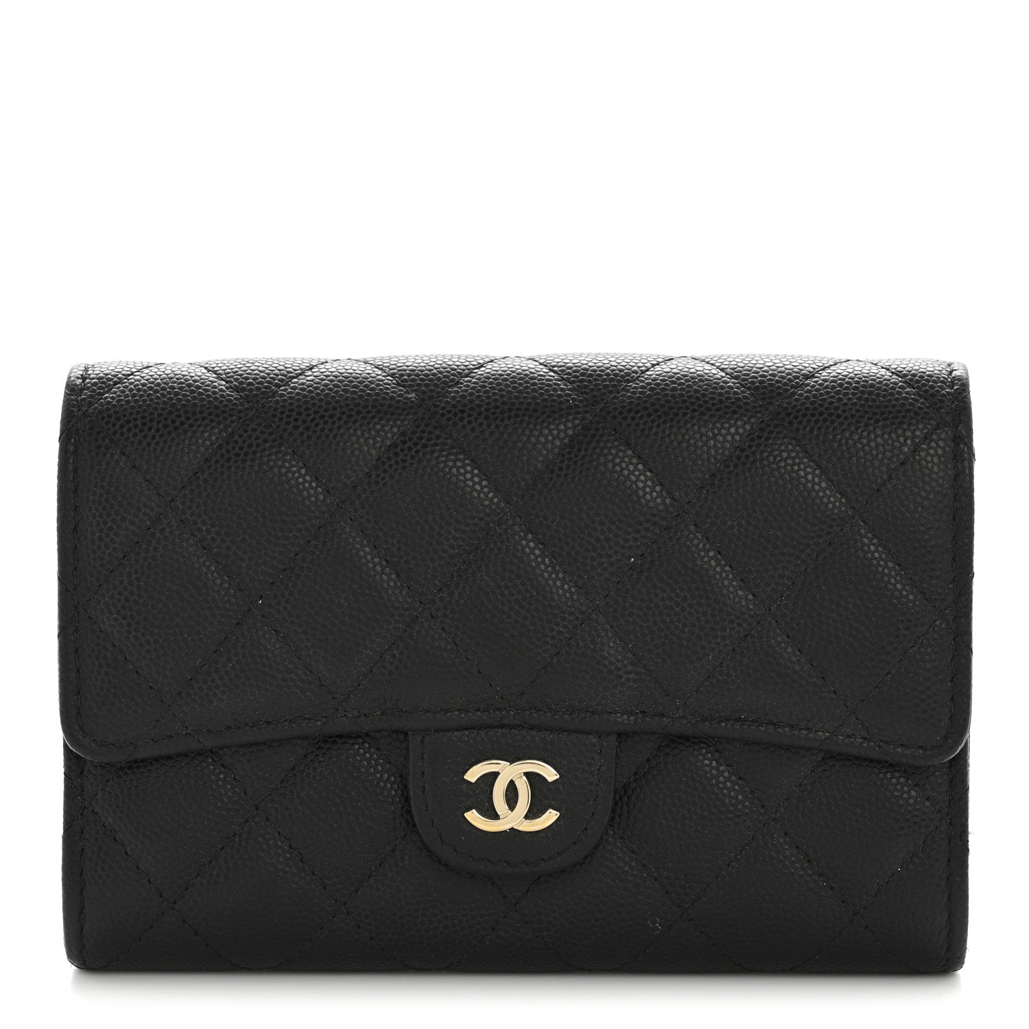 Caviar Quilted Medium Flap Wallet Black