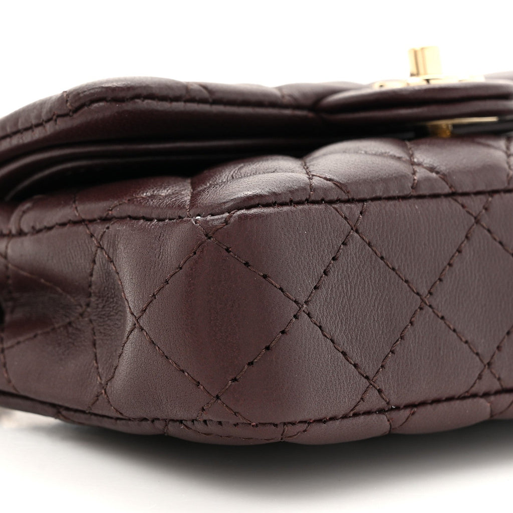 Chanel Lambskin Quilted Mini Flap Bag Charm With Hook Dark Brown
