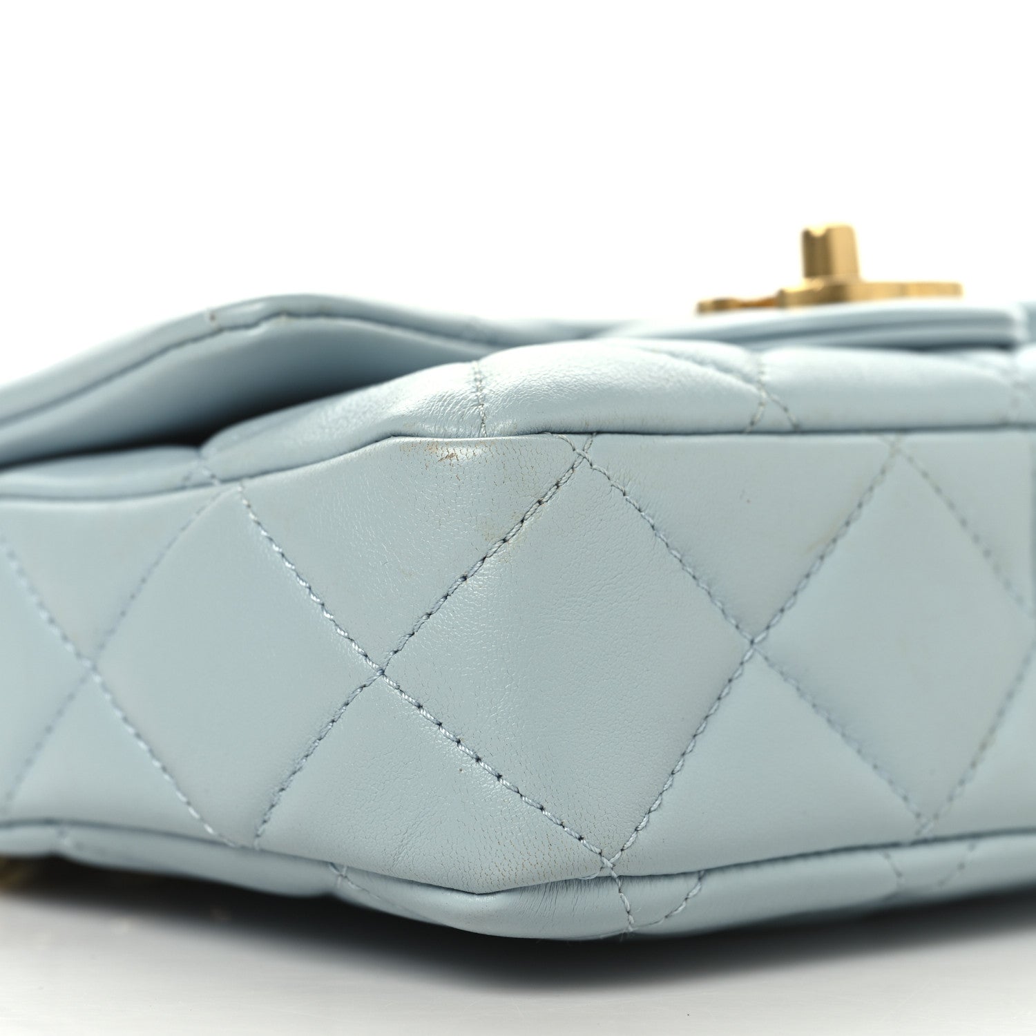 Chanel Lambskin Enamel Quilted Mini Pending CC Square Flap Light Blue