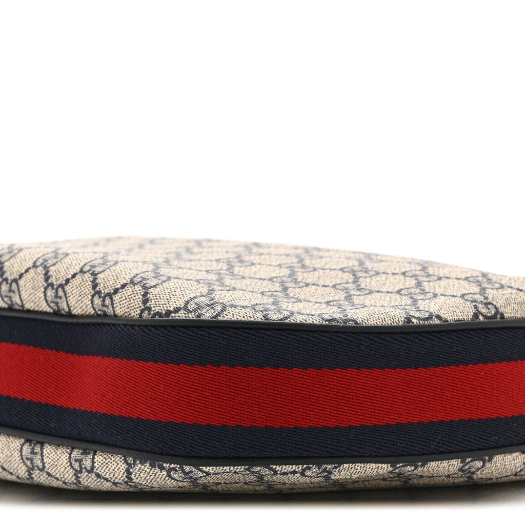 Gucci GG Supreme Monogram Textured Calfskin Web Small Attache Shoulder Bag Beige Blue