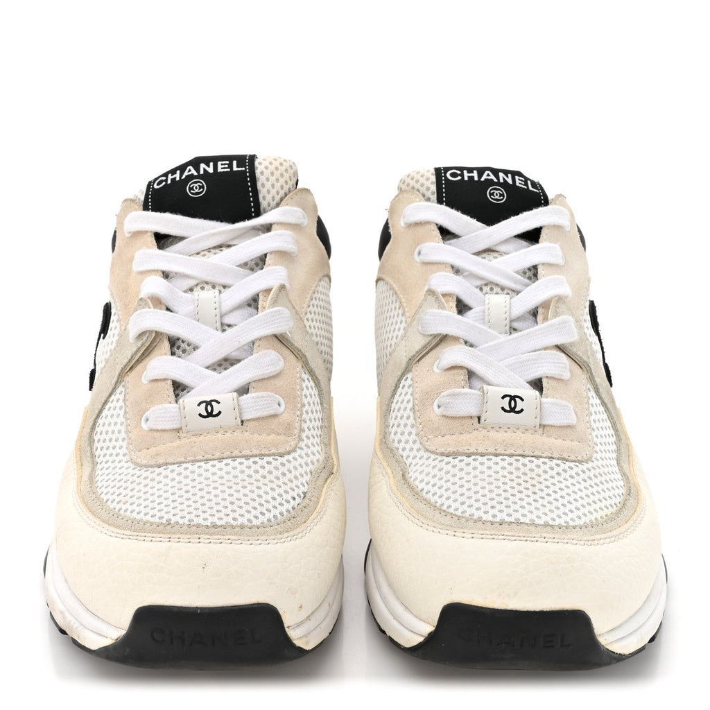 Mesh Suede Calfskin Grained Calfskin Womens CC Sneakers 41 White Black