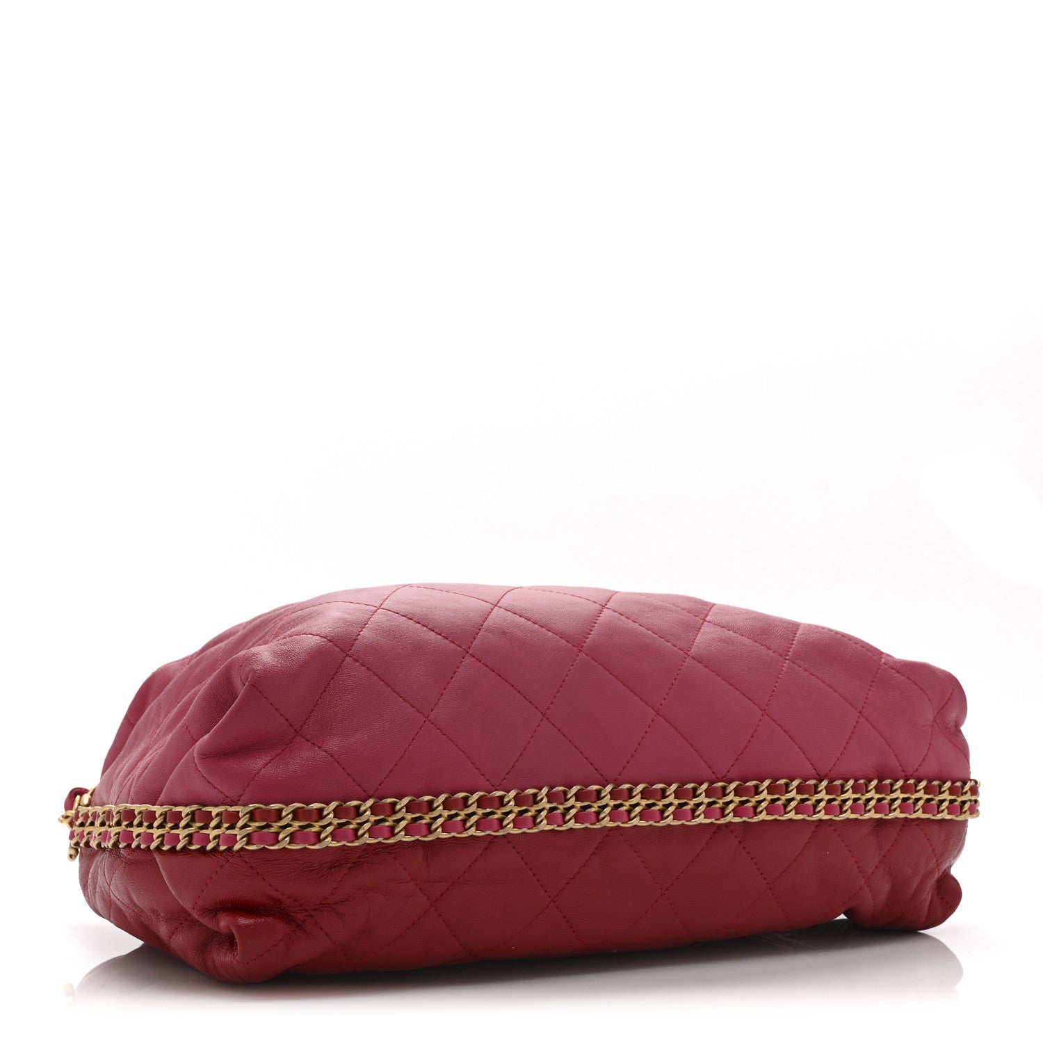 Chanel Calfskin Quilted Coco Shelter Bowling Bag Dark Pink Red