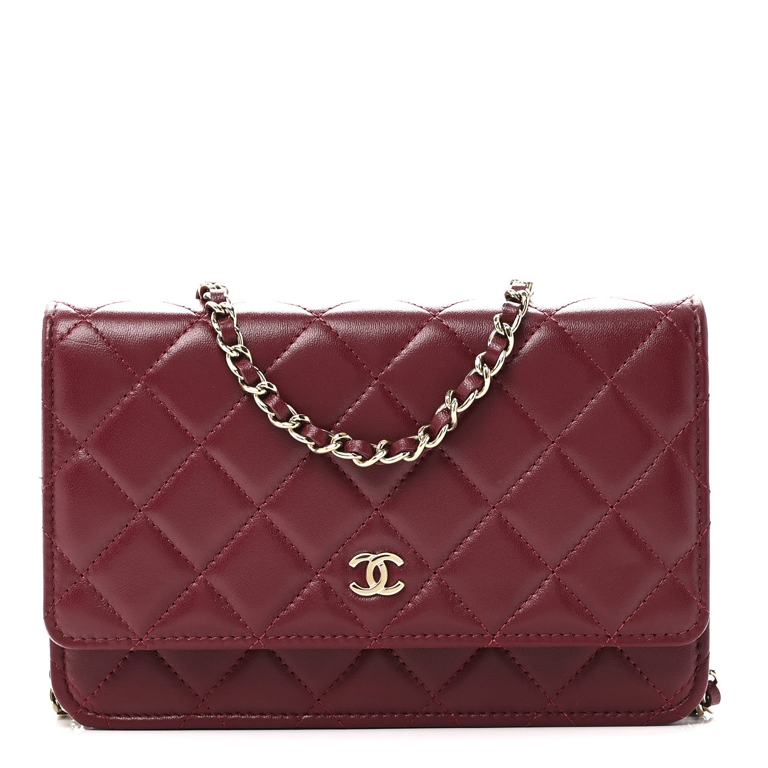 Chanel Lambskin Quilted Wallet On Chain WOC Burgundy
