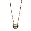 Chanel Tweed Lambskin CC Heart Locket Necklace Gold Black Beige