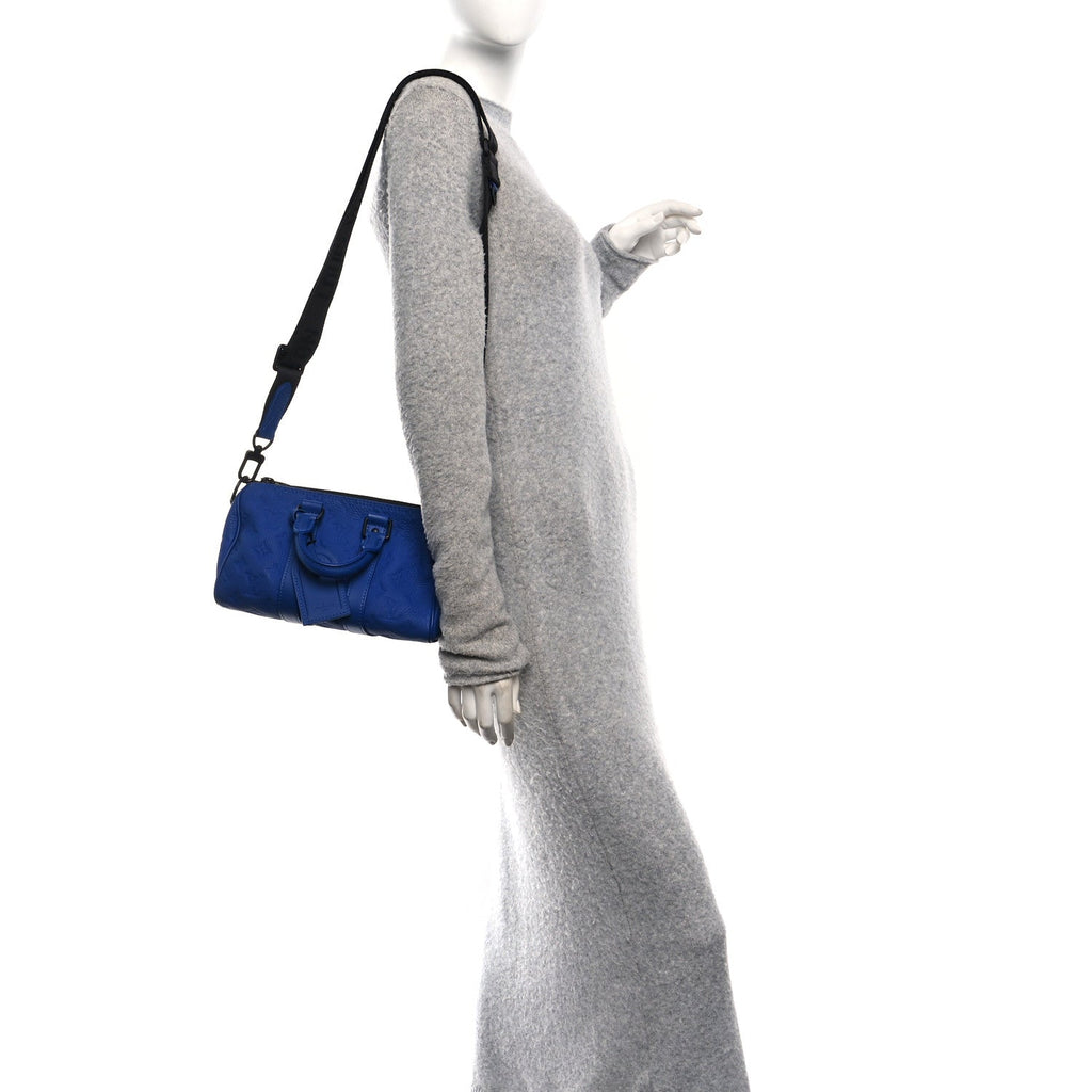 Louis Vuitton Monogram Taurillon Keepall Bandouliere 25 Racing Blue