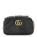 Gucci Calfskin Matelasse Small GG Marmont Chain Shoulder Bag Black
