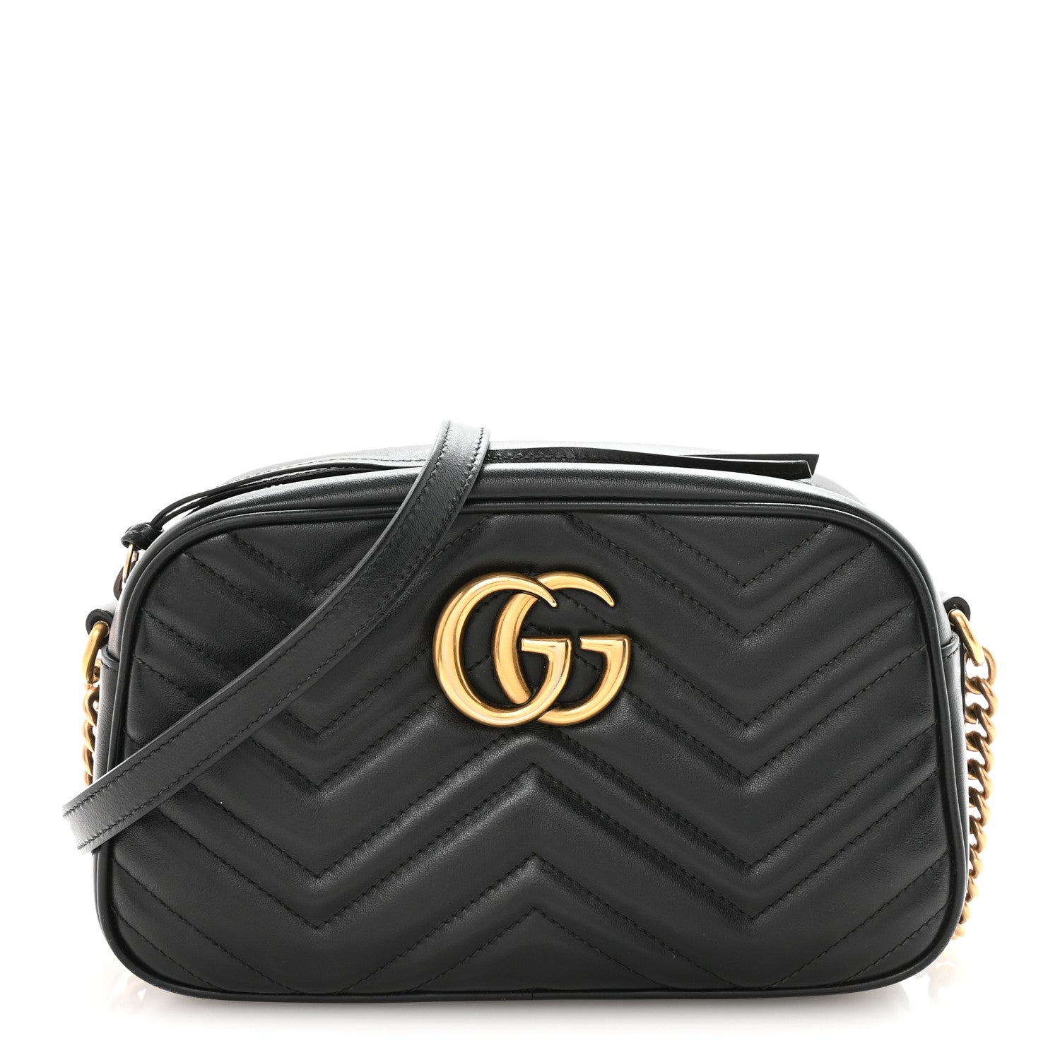 Gucci Calfskin Matelasse Small GG Marmont Chain Shoulder Bag Black