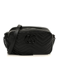 Gucci Calfskin Matelasse Monochrome Small GG Marmont Chain Shoulder Bag Black