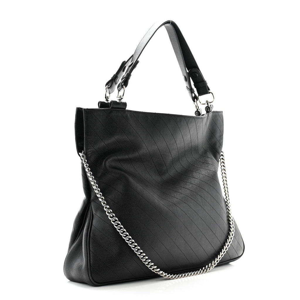 Gucci Sakai Be Green Calfskin Diagonal Stitched Medium Blondie Tote Black