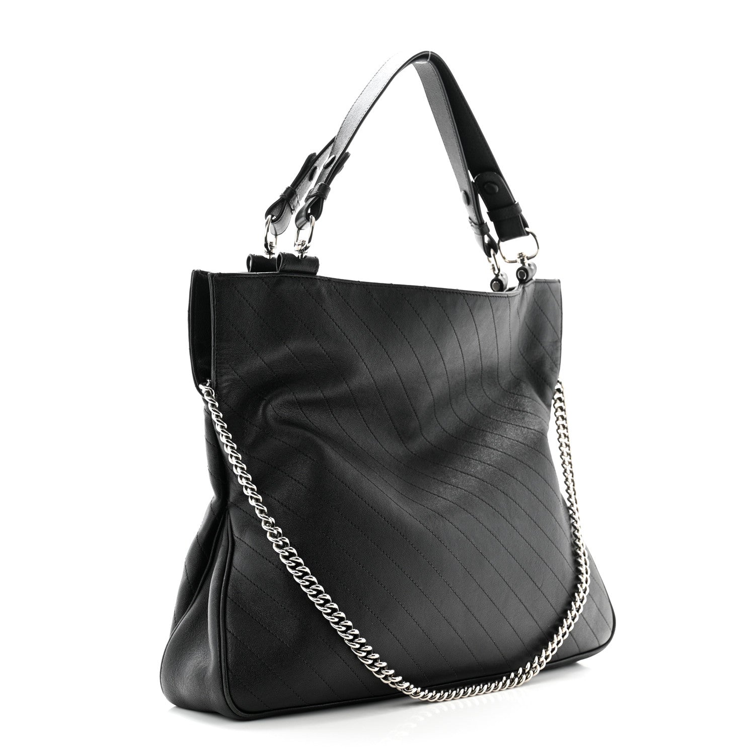 Gucci Sakai Be Green Calfskin Diagonal Stitched Medium Blondie Tote Black